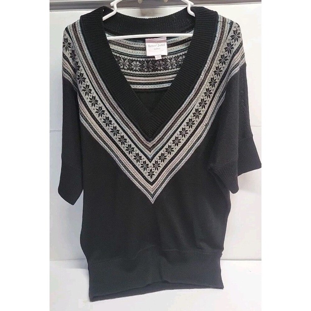 Vtg Romeo & Juliet Couture Womens Black V-neck Shortsleeve SWEATER M